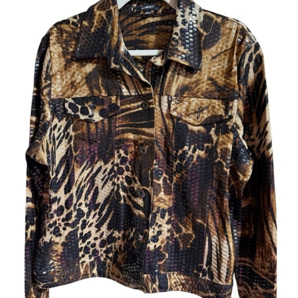 Elementz Y2K EUC Shimmer Animal Print Shirt Jacket Mob Wife aesthetic‎ size L
